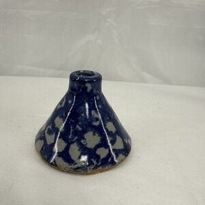 1997 Bastine Indiana Blue Sponge-Ware Studio Art Pottery Incense Holder Bud Vase
